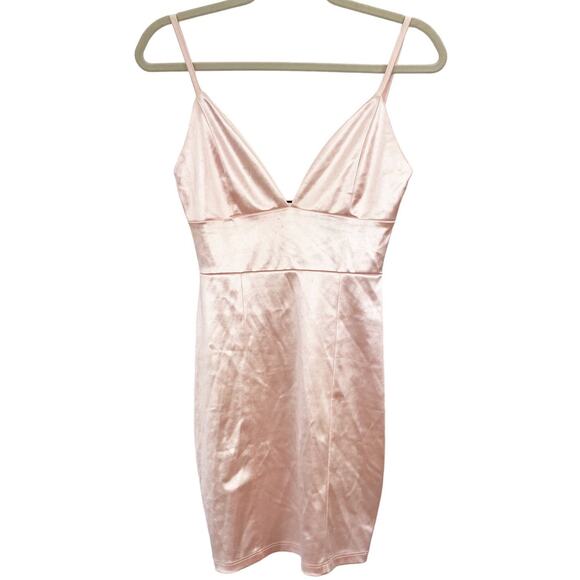 Windsor S Pink Silky Satin Vneck Open Back Short Mini Cocktail Dress - Picture 2 of 6